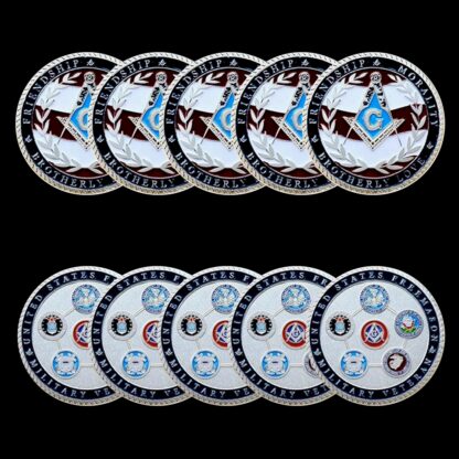 Купить 5pcs Non Magnetic Souvenir Craft Free and Accepted Masons Silver Plated Masonic Symbols Bullion Coin Collections