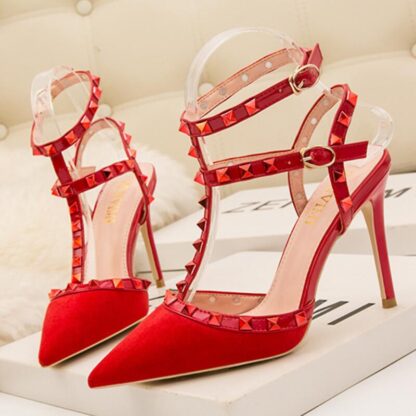 Купить Patchwork Red Bottom High Heels Rivets Studded Shoes Sexy Women Pumps size 34 to 39