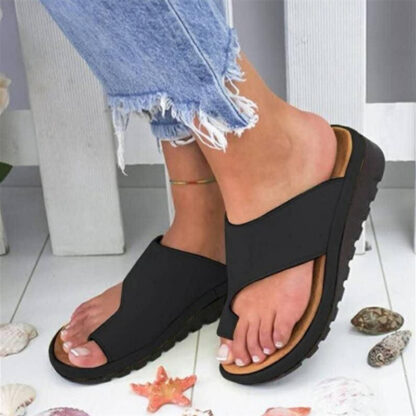 Купить Women PU Leather Shoes Comfy Platform Flat Sole Ladies Casual Soft Big Toe Foot Correction Sandal Orthopedic Bunion Corrector