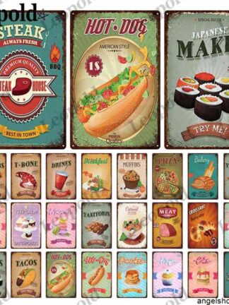 Купить Dessert Ice Cream Sushi Sticker Milk Tea Tin Label Metal Poster Wall Art Kitchen Restaurant Bar Home Decor1