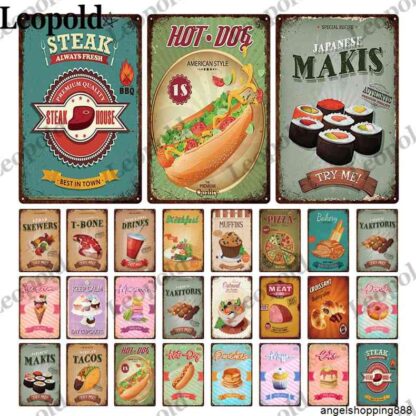 Купить Dessert Ice Cream Sushi Sticker Milk Tea Tin Label Metal Poster Wall Art Kitchen Restaurant Bar Home Decor1