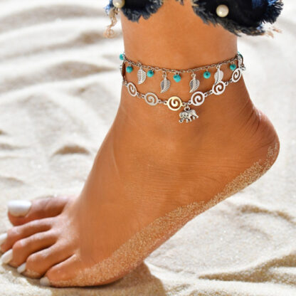 Купить Leaf weave multilayer anklet chains Shell Elephant mermaid anklets foot bracelet summer Beach women fashion jewelry