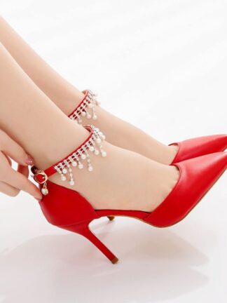 Купить Tassel Beaded pointed women's shoes white wedding bride high heels