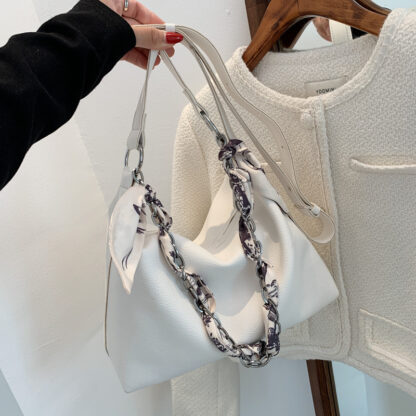 Купить 2021 new fashion silk scarf women's bag large capacity soft PU one shoulder handbag