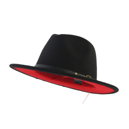 Купить Unisex Flat Brim Wool Felt Fedora Hats with Belt Red Black Patchwork Jazz Formal Hat Panama Cap Trilby Chapeau for Men Women