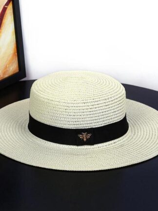 Купить New Fashion Wide Brim Hats Sun Small Bee Straw Hat European And American Retro Gold Braided Female Loose Sunscreen Sunshade Flat Cap Visors