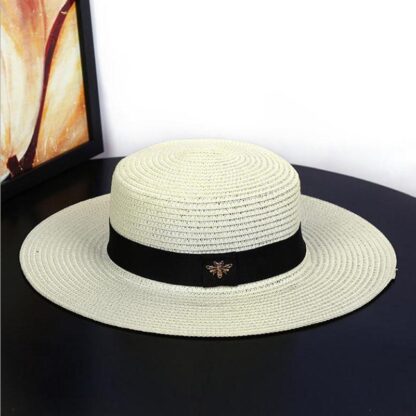 Купить New Fashion Wide Brim Hats Sun Small Bee Straw Hat European And American Retro Gold Braided Female Loose Sunscreen Sunshade Flat Cap Visors