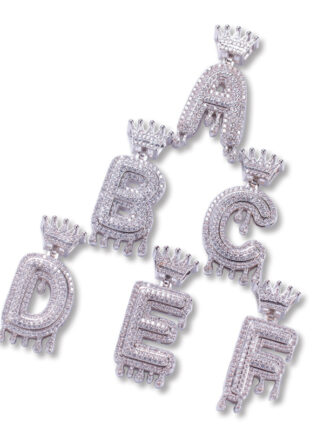 Купить Cool Rap Singer Style CZ Micro Pave Initial Letter Crown Pendant Rope Chain Necklace