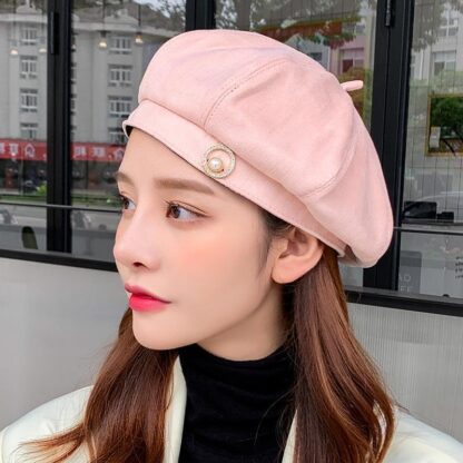 Купить New Fashion Berets Spring And Autumn Women's Korean Beret Octagonal Hat Fashion Pure Color Wild Pearl Pumpkin Warm