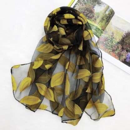 Купить Scarves Women Stylish Leaves Embroidery Anti UV Beach Neck Scarf Head Wrap Hijab Shawl Stop The Flying Spit For Summer 2021