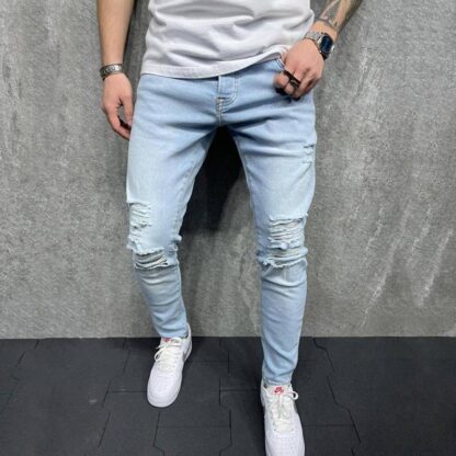 Купить ripped male slim fit grey jeans pantalones pantaloni wholesale denims trouser Skinny pantalo Locomotive Fashion high quality Pants