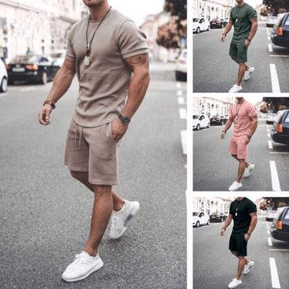 Купить Mens 2 Piece short &T-shirt Outfit Tracksuit Sport Set Solid Sweatsuits Casual Shorts Summer Fashion Clothing Male Tracksuits