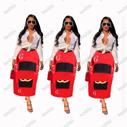 Купить spring autumn women luxury designer high qualityhigh waist dress pleated skirt chiffon elegant half elastic waist long skirts