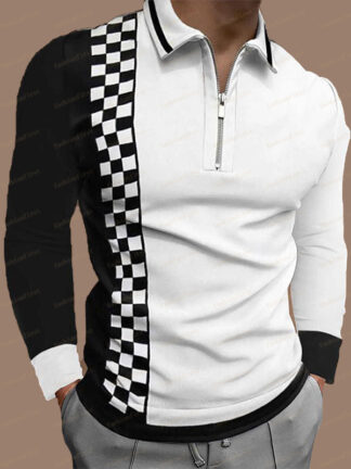 Купить Men's T Shirt Polo Clothing Tees shirts Spring autumn europe size t-shirt Fashion Long sleeve Polos zipper stripe plus top