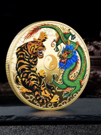 Купить 10pcs Non Magnetic Dragon Craft Fights with Tiger Pattern Medal Ancient Aisa Myths Legends Gold Plated Commemorative Coins Tai Chi Bring You Good Luck