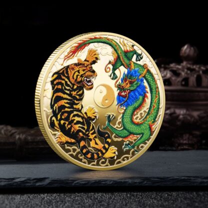 Купить 10pcs Non Magnetic Dragon Craft Fights with Tiger Pattern Medal Ancient Aisa Myths Legends Gold Plated Commemorative Coins Tai Chi Bring You Good Luck