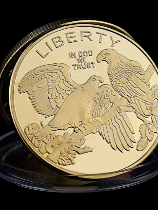 Купить 10PCS Non Magnetic Liberty Gold Plated Souvenir Bald Eagle In God We Trust USA Collectible Gift Collection Art Liberty Commemorative Coin