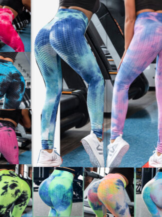 Купить Womens Fitness Sexy Tightening Leggings High Waist Tie Dye yoga pants Sportswear Gym Clothing Elastic Ladys Running Tights Workout Slim Trousers