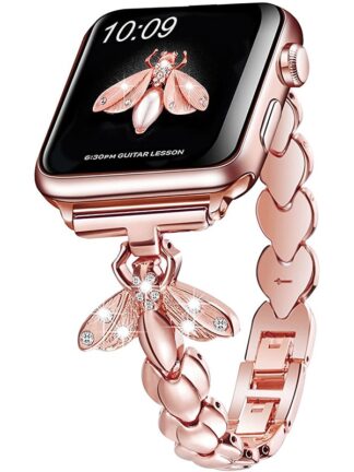 Купить Women Jewelry Metal Strap for Apple Watch Band 6 44mm 40mm 38mm 42mm Bee Diamond Belt Bands Serie SE 6 5 4 3 Bracelet