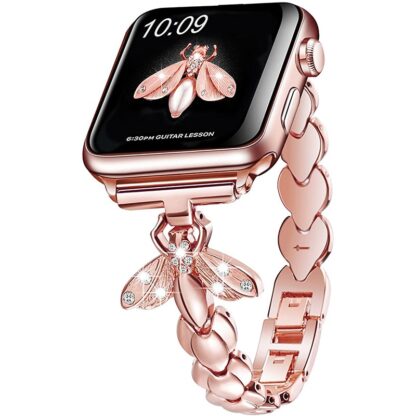 Купить Women Jewelry Metal Strap for Apple Watch Band 6 44mm 40mm 38mm 42mm Bee Diamond Belt Bands Serie SE 6 5 4 3 Bracelet