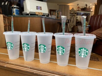 Купить 50 pcs Starbucks 24oz 710ml Environmental Angel Goddess Plastic Cups Recyclable Portable Heat-resistant Drinking Straw Single Drink Free DHL