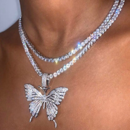 Купить Big Statement Butterfly Pendant for Women Bling Tennis Chain Crystal Choker Necklace Party Jewelry