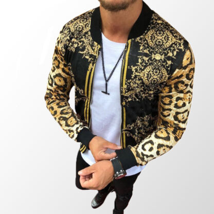 Купить zipper coat jacket slim fit Leopard Print Bomber Jacket round neck casual jackets men outwear