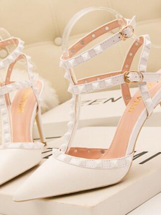 Купить European women shoes High heels Fine with pointed pumps Rivets luxury