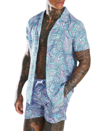 Купить Matching outfits Men's Summer Paisley Tracksuits Beach Shorts 2Pcs Clothes Set vintage High Quality Printed Shirt Tops Pant Sets