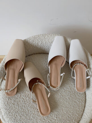 Купить Sandals fashion mules woman shoes outdoor slides platform slippers pure color pearl decoration summer sandals y2k MJHG