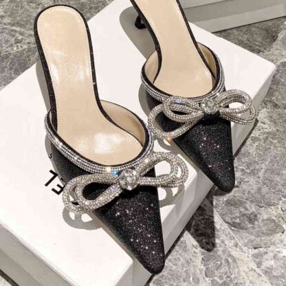 Купить Sandals ladies in high heels summer sequs toe slippers poted to strass bow seven cm slgs EVIG