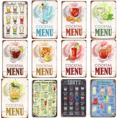 Купить Cocktail Menu Tin Retro Posters Iron Painting Home Decor for Bar Pub Club Man Cave Vintage Sign Plaque Metala