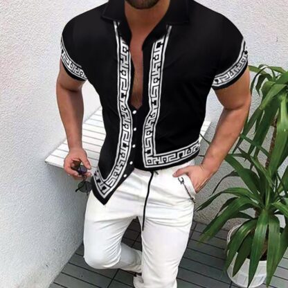 Купить Big Size 3XL Men's Casual vintage Shirts blouses short Sleeve summer Black white printed Shirt Loose Fit Print Pattern Man Clothes xxxl Blouse