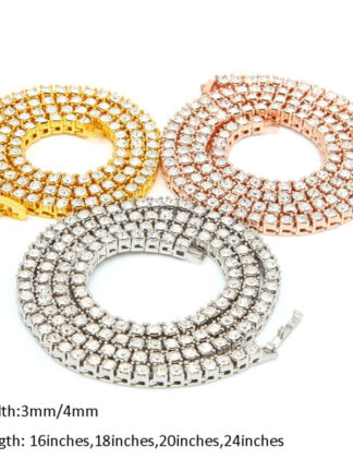 Купить New Trendy 3MM 4MM Male Hip Hop Gold Plated Alloy Cuban Link Chains Rhinestones Tennis Chain Necklace