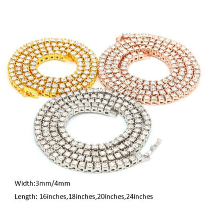 Купить New Trendy 3MM 4MM Male Hip Hop Gold Plated Alloy Cuban Link Chains Rhinestones Tennis Chain Necklace