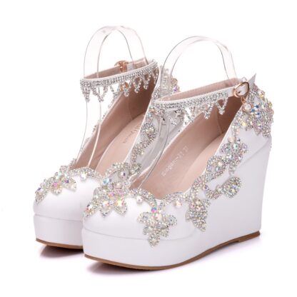 Купить Color Rhinestone tassel wristband slope heel shoes women's waterproof platform high heels