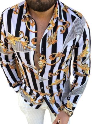 Купить Men Hawaiian Casual vintage Chemisier Shirts Long Sleeve Fall Camicetta Big Sizes Shirt Loose Fit Print Blusa Pattern Man Clothes xxxl Blouse