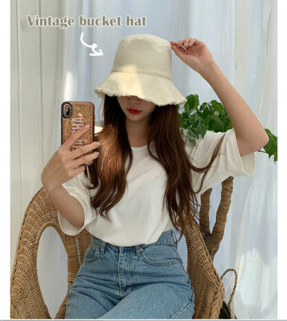Купить Korean version of pure color bucket fisherman hat female summer Ins cold show face small versatile autumn and winter broken edge sunhats