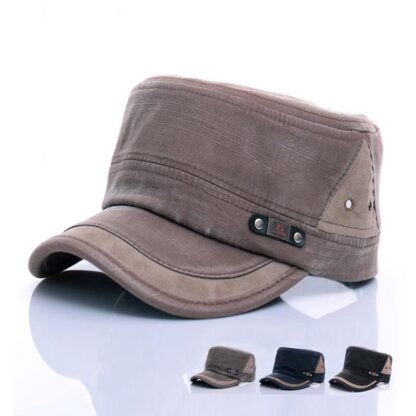 Купить Wide Brim Hats 2021 Vintage Men Cotton Cap Spliced Military Sun Hat Peaked Flat Korean Style Fashion Male