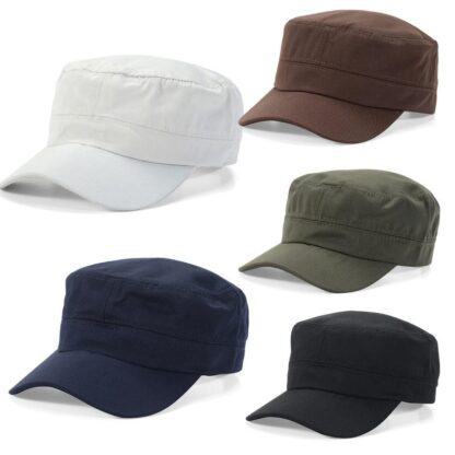 Купить Wide Brim Hats Men's Flat Top Military HatsTraining Solid Color Adjustable Hat Classic Style