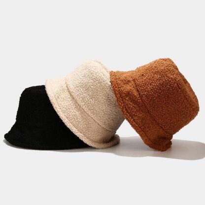 Купить Wide Brim Hats Women Bucket Hat Fur Warm Female Cap Faux Winter For Outdoor Sunscreen Sun Panama Lady