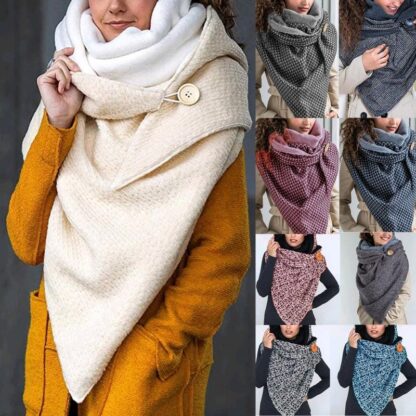 Купить Scarves Women Winter Warm Large Triangle Scarf Thermal Shawl Wrap Blanket With Button F3MF