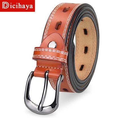 Купить Belts DICIHAYA Women Fashion Genuine Leather Hole Pin Buckle Waist Belt For Jeans Metal Punk Luxury Cowhide Style Decor