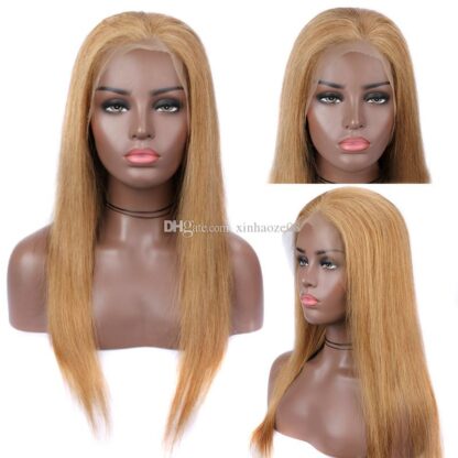 Купить 26 Inch Black Ladies Lace Front Wig Virgin Brazilian Honey Blond Hair No Glue Full Lace Human Hair Wig Baby Hair