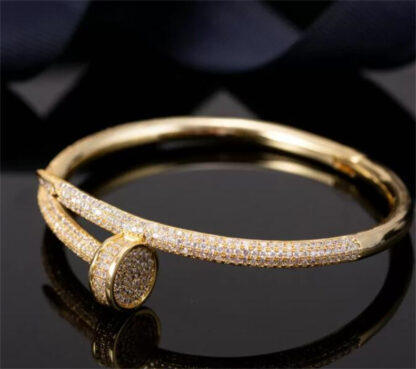 Купить 50%off Nail Bracelets Women Cuff 18k Gold Plated Full Diamond Bracelet Jewelry For Lover Gift Size 16.5cm With Box spinner