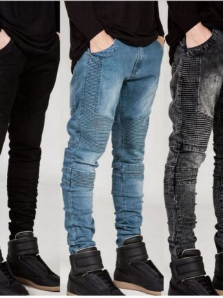 Купить Denim new streetwear man pleated jeans style top quality personality designer jeans