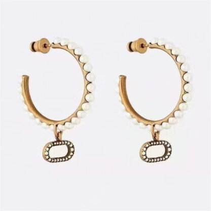 Купить 50%off Desinger Pearl Patterns Earrings Letter D Diamond Stud for Women 925 Silver with Small Jewelry Box ottie