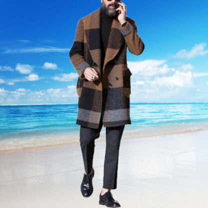 Купить Plaid Winter Mens Wool & Blends Casual xxxl Coat Stylish Slim Fit Lapel Single-breasted 3XL Woolen Coats