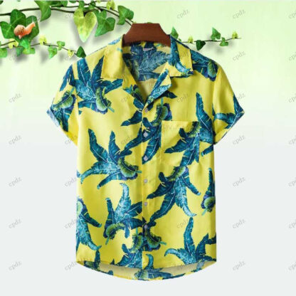 Купить Palm leaf Printed shirts for men Harajuku Beach summer outdoor loose fashion letter Striped Graffiti Print button down short sleeve Urban style Hawaii blouse
