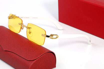 Купить Fashion Square Sunglasses Women Designer Luxury Man and Woman Sunglass Frameless Acrylic Sun Glasses Alloy Wooden Frames Yellow Lens UV400 Eyeglasses Eyewear